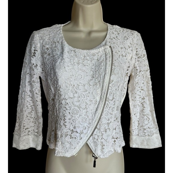 Rinascimento All Lace Asymmetrical Zip Jacket Top - Small Cropped Romantic Italy - Picture 1 of 11